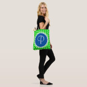 Blue & Green Polka Dot Monogram Tasche (Am Model)