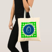 Blue & Green Polka Dot Monogram Tragetasche (Vorderseite (Produkt))