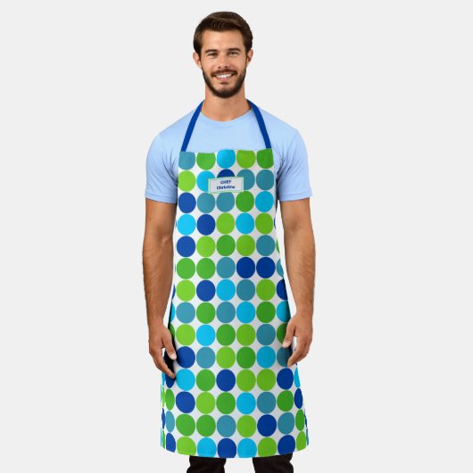 Blue Green Polka Dot Pattern Schürze (Getragen)