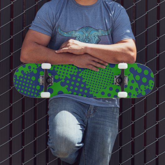 Blue Green Polka Dots Patchwork  Skateboard (Außenbereich 3)