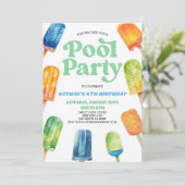 Blue Green Pool Party Popsiday Party Einladung (Stehend Vorderseite)