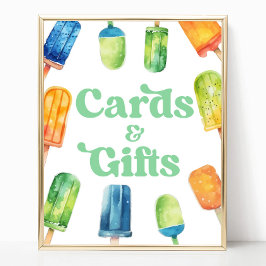 Blue Green Popsiary Party Cards & Gifts Table Sign Poster