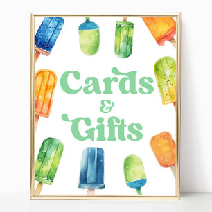 Blue Green Popsiary Party Cards & Gifts Table Sign Poster