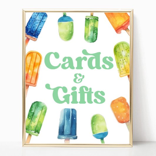Blue Green Popsiary Party Cards & Gifts Table Sign Poster