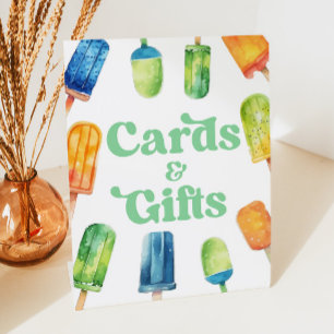 Blue Green Popsiary Party Cards & Gifts Table Sign Sockelschild