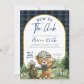 Blue Green Preppy Golf Bear Baby Shower Invitation Einladung (Vorderseite)