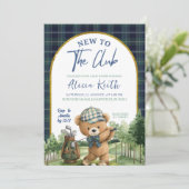 Blue Green Preppy Golf Bear Baby Shower Invitation Einladung (Stehend Vorderseite)