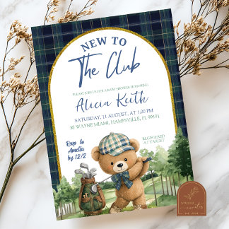 Blue Green Preppy Golf Bear Baby Shower Invitation Einladung