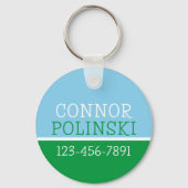 Blue Green Preppy Personalisiert Backpack Schlüsselanhänger (Rückseite)