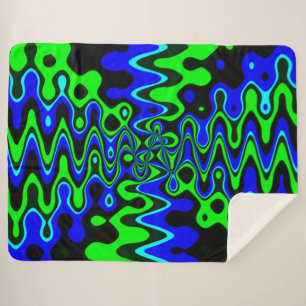 Blue & Green Psychedelic Art Sherpa Fleece Blanket Sherpadecke