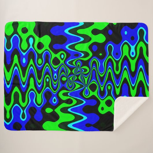 Blue & Green Psychedelic Art Sherpa Fleece Blanket Sherpadecke (Vorderseite (Horizontal))