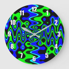 Blue & Green Psychedelic Art Wall Clock Große Wanduhr