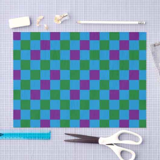 Blue Green Purple Checkered Pattern Design  Seidenpapier (Handwerk)