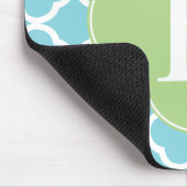 Blue Green Quatrefoil Monogramm Mousepad (Ecke)