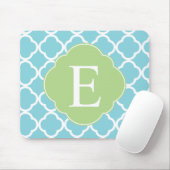 Blue Green Quatrefoil Monogramm Mousepad (Mit Mouse)