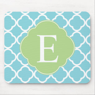 Blue Green Quatrefoil Monogramm Mousepad