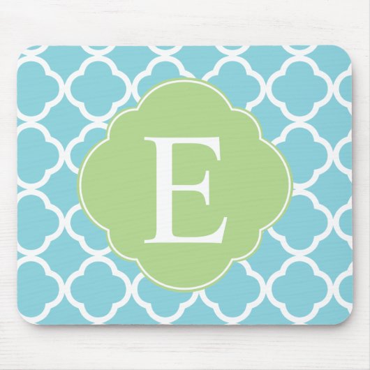 Blue Green Quatrefoil Monogramm Mousepad (Vorne)