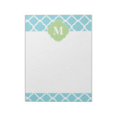 Blue Green Quatrefoil Monogramm Notizblock (Rotiert)
