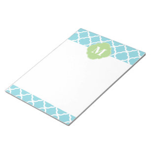 Blue Green Quatrefoil Monogramm Notizblock