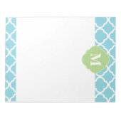 Blue Green Quatrefoil Monogramm Notizblock (Vorderseite)
