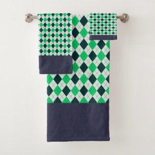 Blue Green Raute Badhandtuch Set