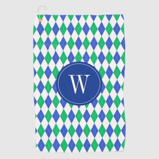 Blue & Green Raute Golf Monogram Golfhandtuch (Vorderseite)