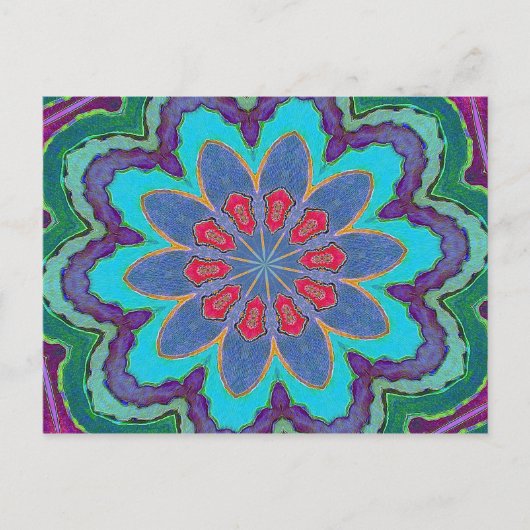 Blue Green Red Lila Mandala Postcard Postkarte (Vorderseite)