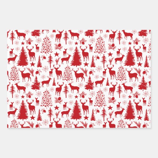 Blue Green Red Rentier Wald Wald Modern Geschenkpapier Set (Vorderseite 3)