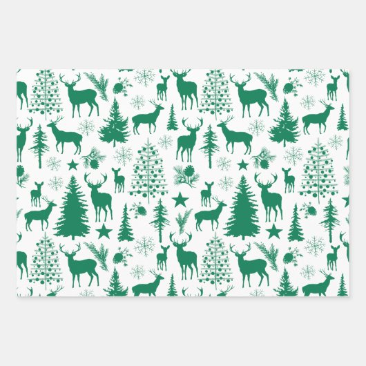 Blue Green Red Rentier Wald Wald Modern Geschenkpapier Set (Vorderseite 2)