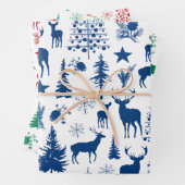 Blue Green Red Rentier Wald Wald Modern Geschenkpapier Set (Beispiel)