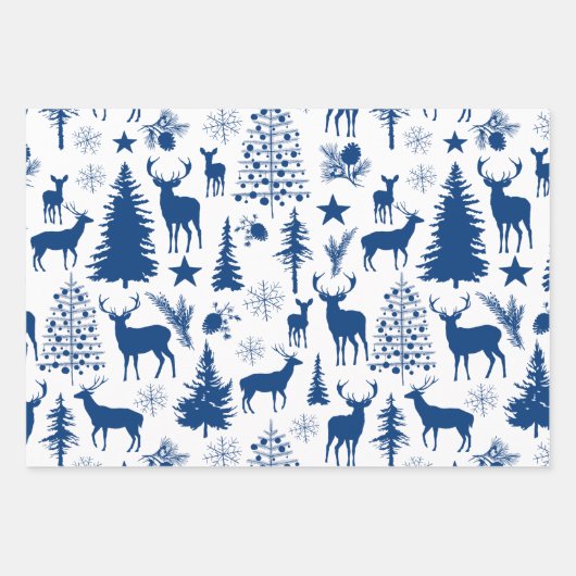 Blue Green Red Rentier Wald Wald Modern Geschenkpapier Set (Vorderseite)