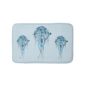 Blue-Green Retro Jellyfish Over Blue Background Badematte (Vorderseite)