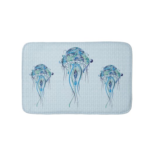 Blue-Green Retro Jellyfish Over Blue Background Badematte (Vorderseite)