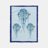 Blue-Green Retro Jellyfish Over Blue Background Fleecedecke (Vorderseite)