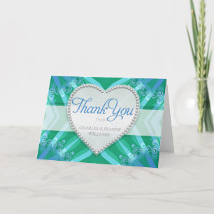 Blue Green Satin Heart Wedding Danke Karten