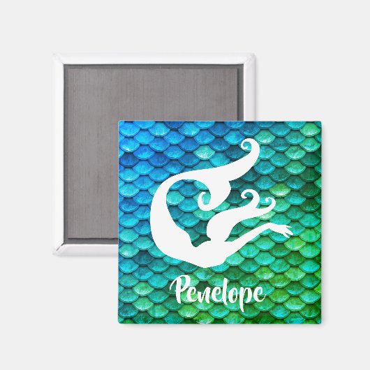 Blue & Green Scale Mermaid | Monogramm Magnet (Vorderseite/Rückseite)
