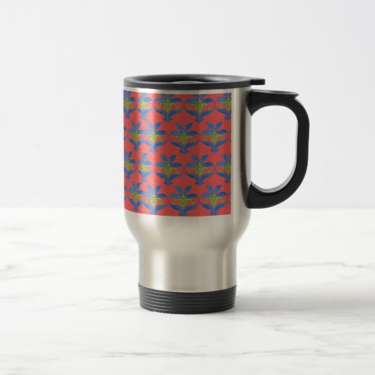 Blue Green Scarlet Art Nouveau Pattern Travel Mug Reisebecher (Rechts)