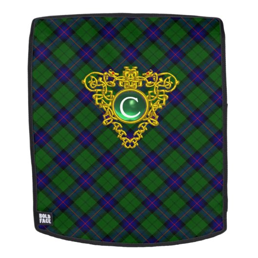 BLUE GREEN SCOTTISH TARTAN, CELTIC HEART MONOGRAMM RUCKSACK (Abnehmbare Front)