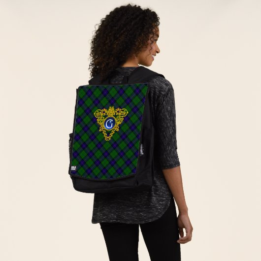 BLUE GREEN SCOTTISH TARTAN, CELTIC HEART MONOGRAMM RUCKSACK (Ausgewaschen)