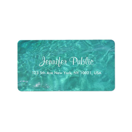 Blue Green Sea Aqua Handgeschriebenes Skript Wasse Adressaufkleber (Vorne)
