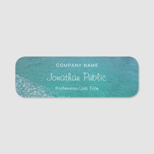 Blue Green Sea Water Calliation Script Aqua Namensschild (Vorderseite)