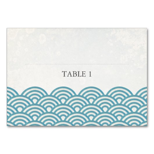 Blue Green Sea Waves Place Name Card Tischnummer (Vorderseite)