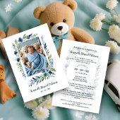 Blue & Green Shades Floral Frame Naming Ceremony Einladung