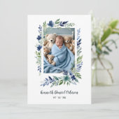 Blue & Green Shades Floral Frame Naming Ceremony Einladung (Stehend Vorderseite)
