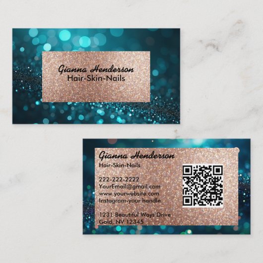 Blue Green Shiny Glitter And Gold  Visitenkarte (Vorne/Hinten)