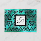 BLUE GREEN SILK DAMASK CLOTH ,SQUARE MONOGRAMM VISITENKARTE (Rückseite)