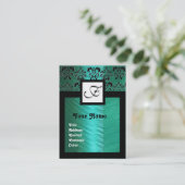 BLUE GREEN SILK DAMASK CLOTH ,SQUARE MONOGRAMM VISITENKARTE (Stehend Vorderseite)