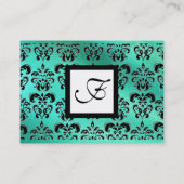BLUE GREEN SILK DAMASK CLOTH ,SQUARE MONOGRAMM VISITENKARTE (Rückseite)