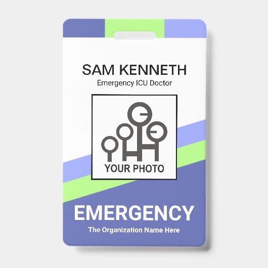 Blue Green Slanting Lines Medical Ausweis (Vorderseite)