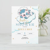 Blue Green Sleepy Kuh White Cloud Baby Dusche Einladung (Stehend Vorderseite)